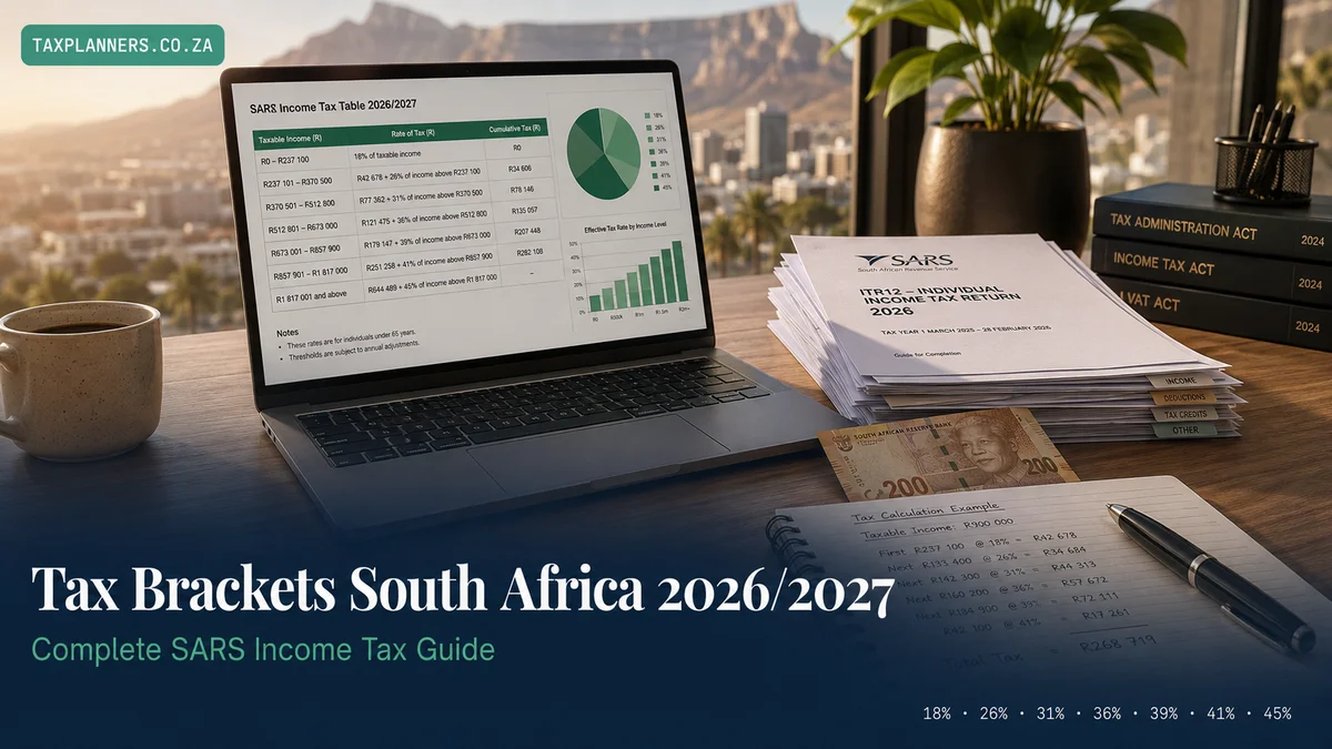 SARS tax brackets South Africa 2026 2027 income tax table with 7 brackets from 18 percent to 45 percent