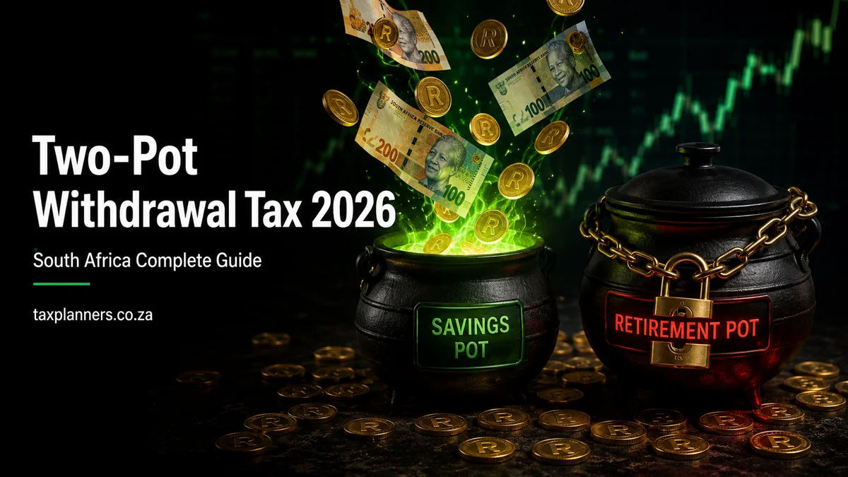 Two-pot withdrawal tax guide South Africa 2026 — savings pot marginal rate SARS calculator