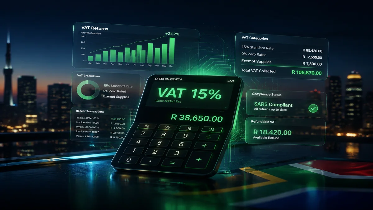 VAT calculator South Africa 2026 — add and remove 15% VAT online tool for SARS registered vendors